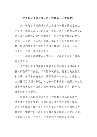 在县政协会议分组讨论上的讲话（民营经济）