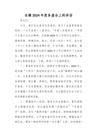 在镇2024年度务虚会上的讲话稿