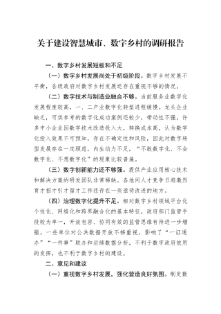 关于建设智慧城市、数字乡村的调研报告