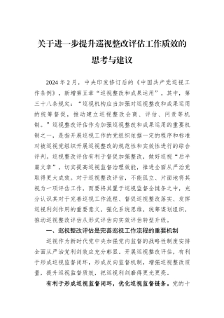关于进一步提升巡视整改评估工作质效的思考与建议