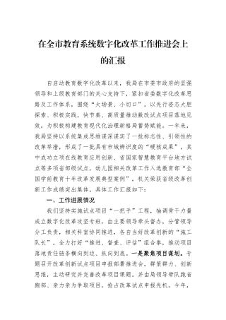 在全市教育系统数字化改革工作推进会上的汇报