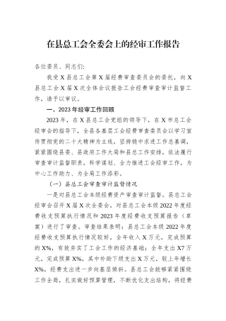 在县总工会全委会上的经审工作报告