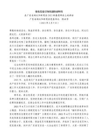 【高质量】广东省湖北阳新商会党委书记陈世步：在广东省湖北阳新商会2023新春团拜会上的讲话