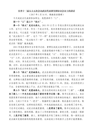 【高质量】王晓东：在省十二届人大五次会议武汉代表团全团审议会议上的讲话
