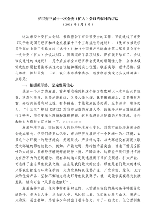 【高质量】孙雪涛：在市委三届十一次全委（扩大）会议结束时的讲话