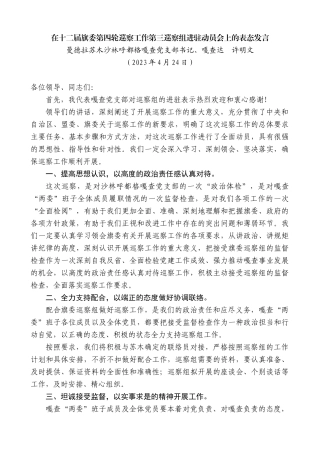 【高质量】曼德拉苏木沙林呼都格嘎查党支部书记、嘎查达许明文：在十二届旗委第四轮巡察工作第三巡察组进驻动员会上的表态发言