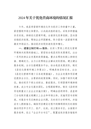 2024年关于优化营商环境的情况汇报