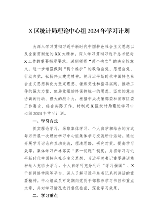 X区统计局理论中心组2024年学习计划