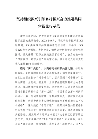 坚持组织振兴引领乡村振兴奋力推进共同富裕先行示范