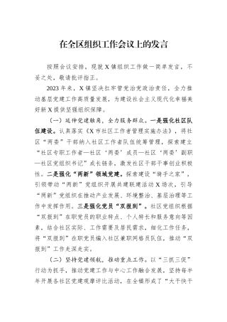 在全区组织工作会议上的发言
