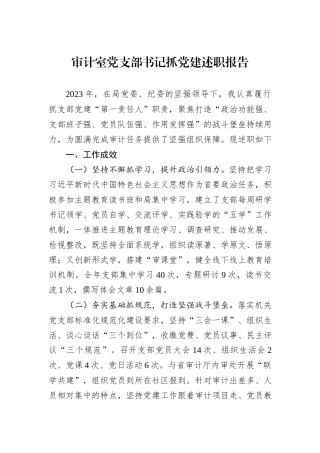 审计室党支部书记抓党建述职报告