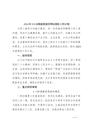 2024年XX区数据资源管理局帮扶工作计划