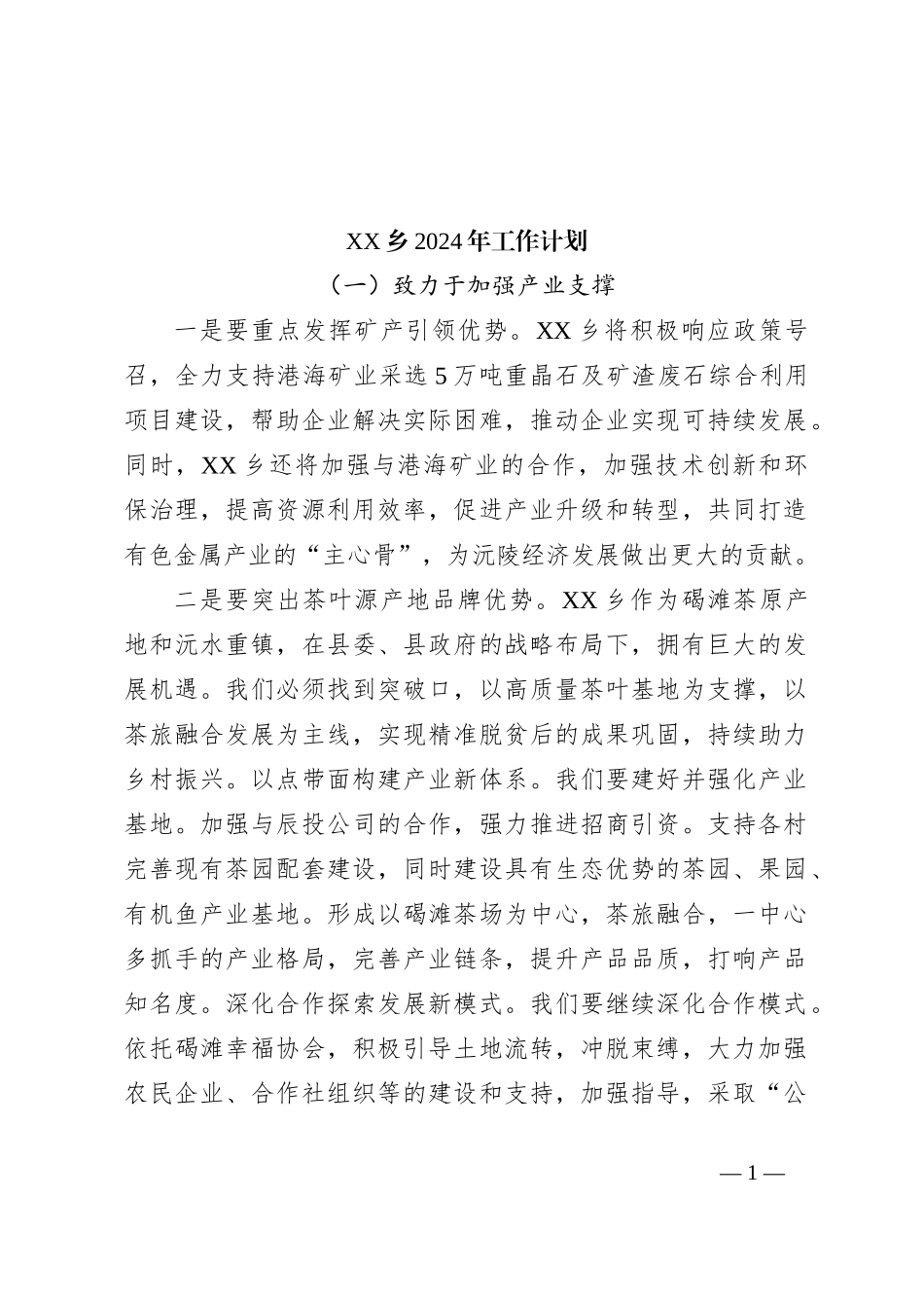 XX乡2024年工作计划_第1页