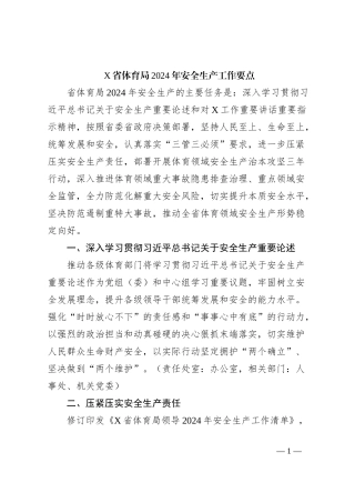 X省体育局2024年安全生产工作要点