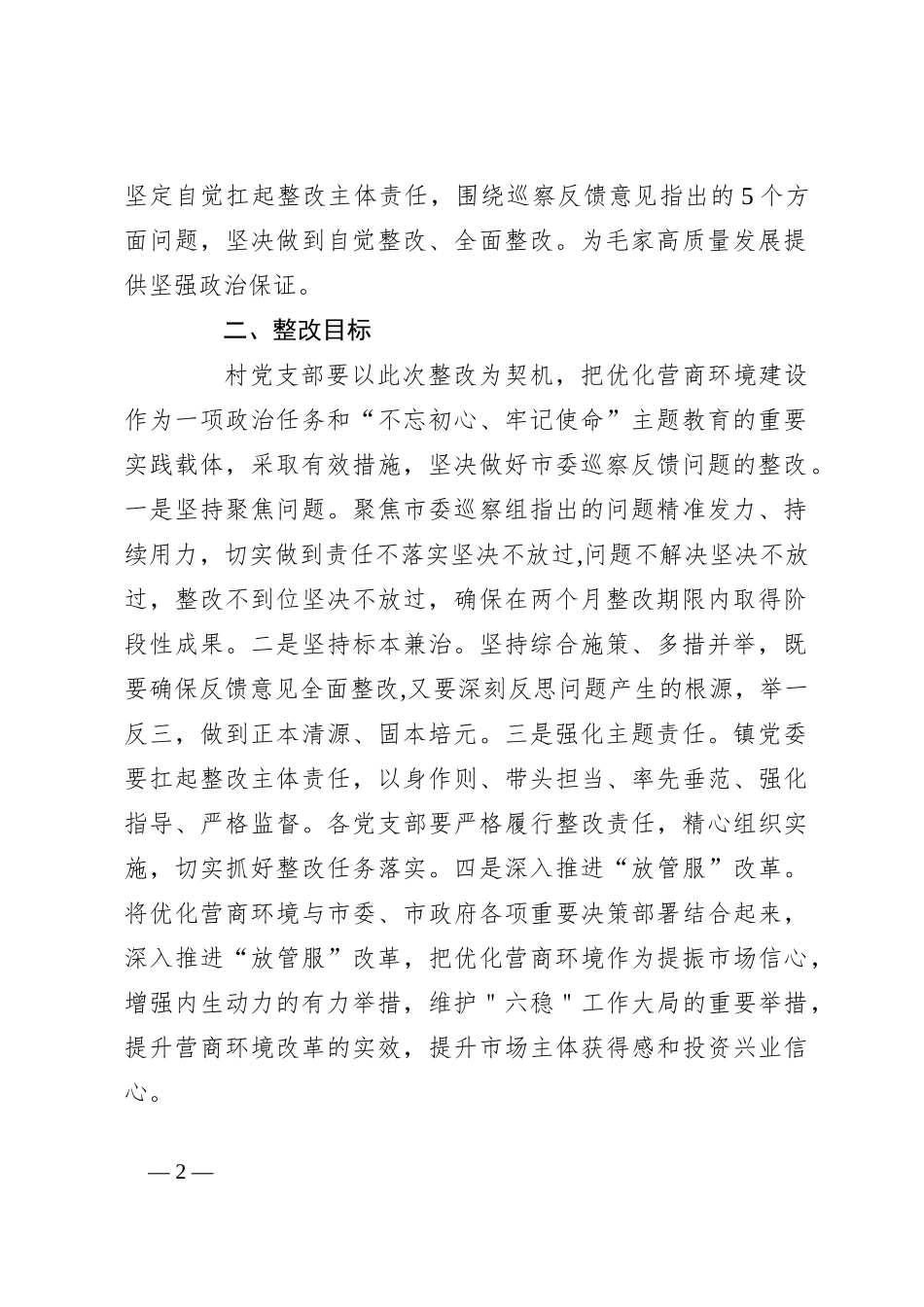村支部委员会关于市委第一巡察组巡察反馈意见整改落实方案_第2页