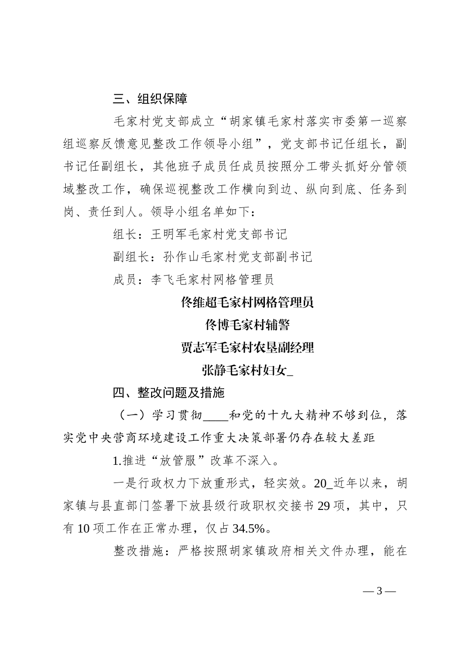 村支部委员会关于市委第一巡察组巡察反馈意见整改落实方案_第3页