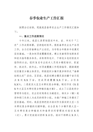 春季农业生产工作汇报
