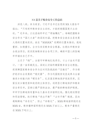 XX县关于粮食安全工作总结