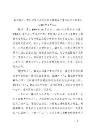 案例剖析：四川省安岳县政协原主席魏斌严重违纪违法案剖析
