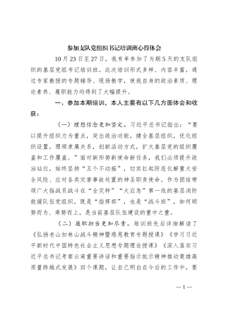 参加支队党组织书记培训班心得体会