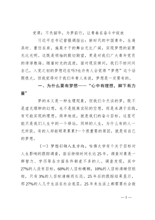 党课：不负韶华，为梦前行，让青春在奋斗中绽放