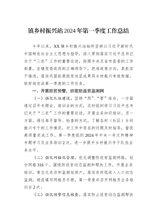 镇乡村振兴站2024年第一季度工作总结