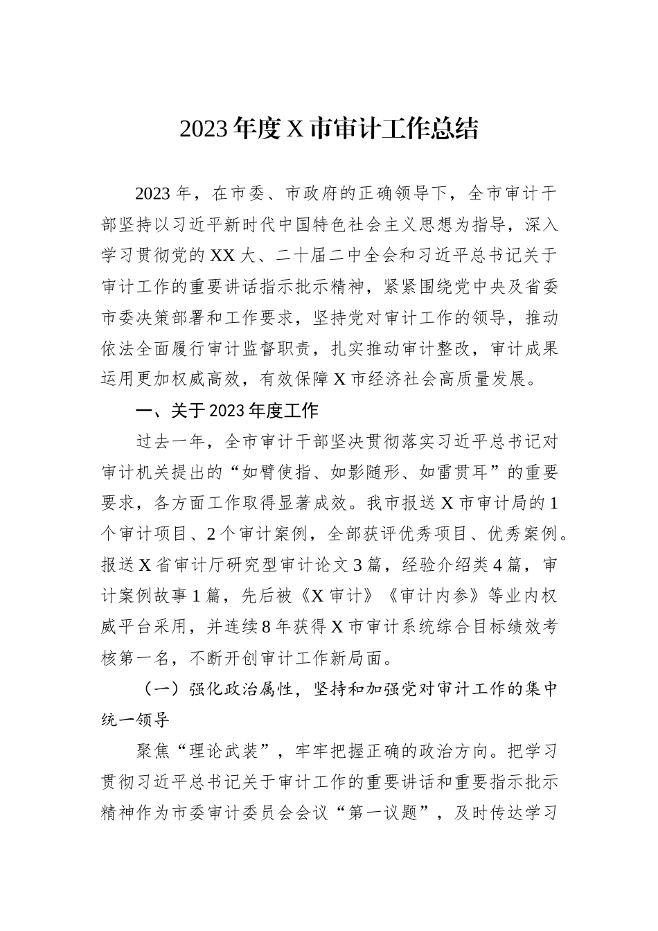 2023年度X市审计工作总结_第1页
