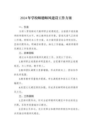 2024年学校师德师风建设工作方案