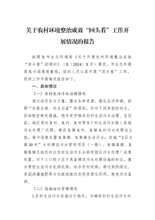 关于农村环境整治成效“回头看”工作开展情况的报告