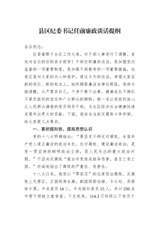 县区纪委书记任前廉政谈话提纲
