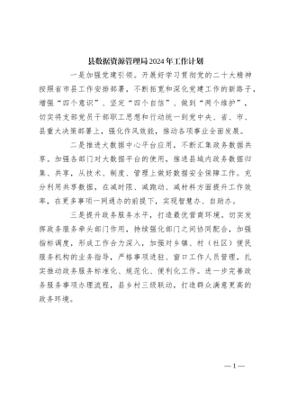县数据资源管理局2024年工作计划