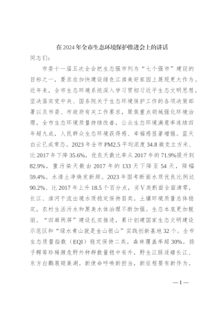 在2024年全市生态环境保护推进会上的讲话