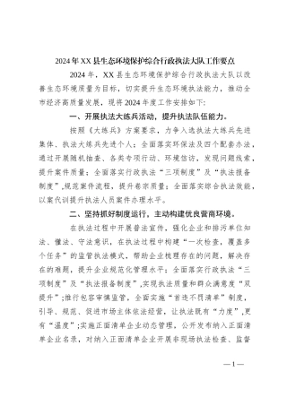 2024年XX县生态环境保护综合行政执法大队工作要点