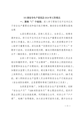XX镇安全生产委员会2024年工作要点