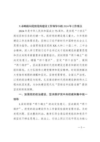 X市财政局党组党的建设工作领导小组2024年工作要点