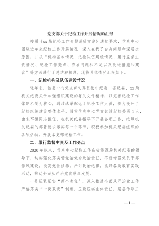 党支部关于纪检工作开展情况的汇报