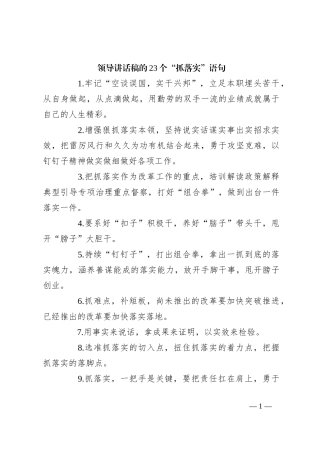 领导讲话稿的23个“抓落实”语句