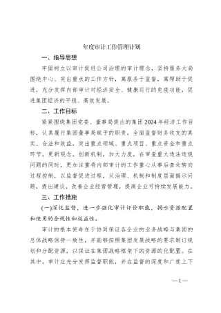 年度审计工作管理计划