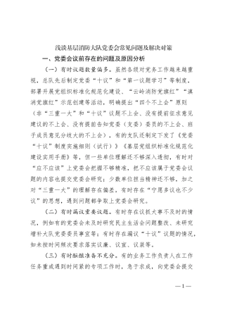 浅谈基层消防大队党委会常见问题及解决对策