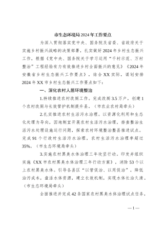 市生态环境局2024 年工作要点