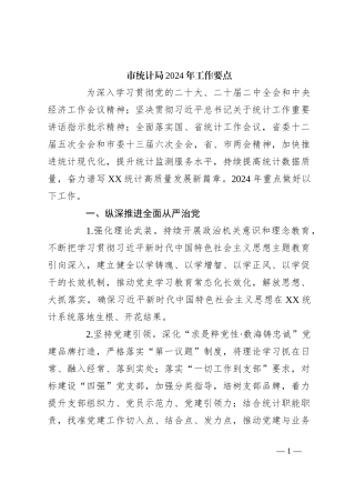 市统计局2024年工作要点