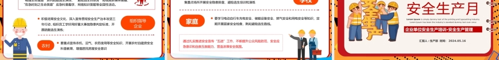 卡通插画风2024年安全生产月宣传安全教育之人人讲安全个个会应急畅通生命通道PPT课件