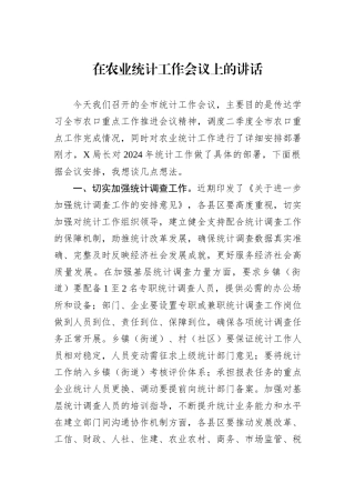在农业统计工作会议上的讲话