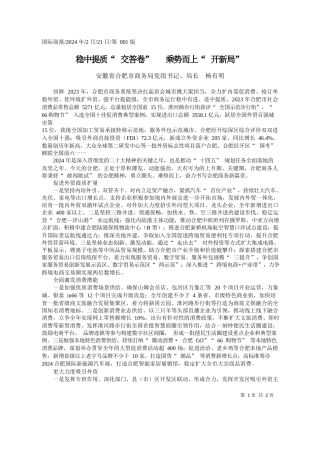 徽省合肥市商务局党组书记、局长杨有明：稳中提质交答卷乘势而上开新局