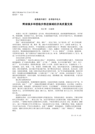 正帮石丽莉：辉南镇多举措稳步推进镇域经济高质量发展