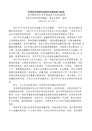 苏剑：学习贯彻2023年中央经济工作会议精神 中国经济系统性风险的可能来源与防范