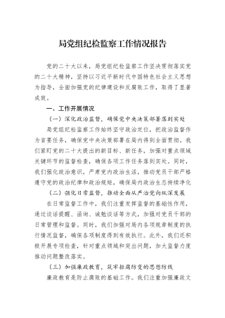 局党组纪检监察工作情况报告