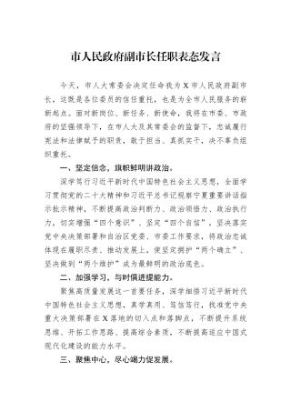 市人民政府副市长任职表态发言