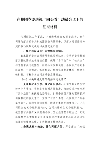 在集团党委巡视“回头看”动员会议上的汇报材料