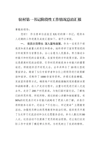 驻村第一书记阶段性工作情况总结汇报